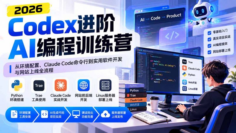 Codex进阶AI编程训练营：从环境配置、Claude Code命令行到实用软件开发与网站上线全流程-玻哥网络技术工作室