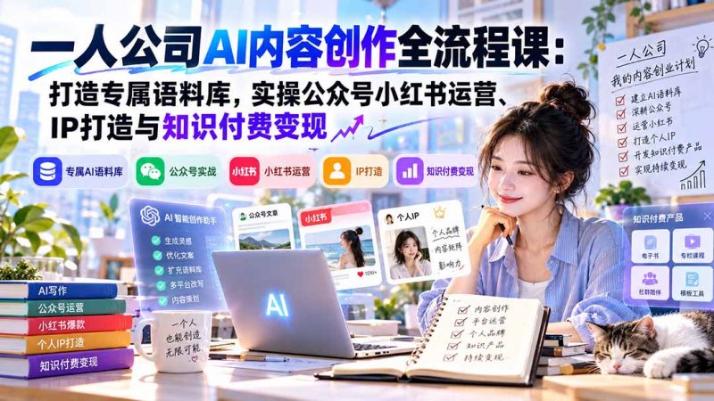一人公司AI内容创作全流程课:打造专属语料库,实操公众号小红书运营、IP打造与知识付费变现方法论-玻哥网络技术工作室