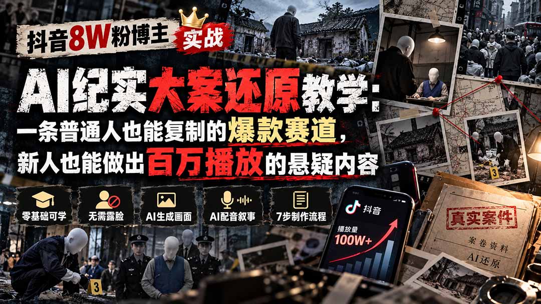 图片[1]-抖音8W粉博主AI纪实大案还原教学：一条普通人也能复制的爆款赛道，新人也能做出百万播放的悬疑内容-玻哥网络技术工作室