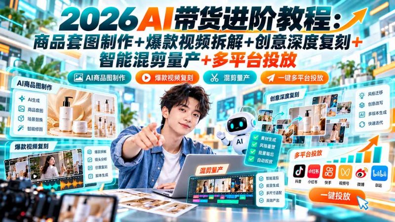2026AI带货进阶教程：商品套图制作+爆款视频拆解+创意深度复刻+智能混剪量产+多平台投放-玻哥网络技术工作室