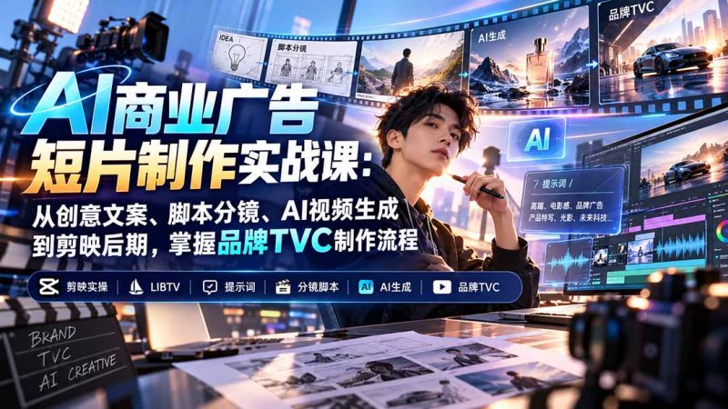 AI商业广告短片制作实战课:从创意文案、脚本分镜、AI视频生成到剪映后期,掌握品牌TVC制作流程-玻哥网络技术工作室