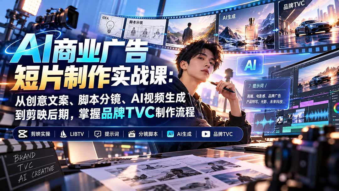 图片[1]-AI商业广告短片制作实战课：从创意文案、脚本分镜、AI视频生成到剪映后期，掌握品牌TVC制作流程-玻哥网络技术工作室