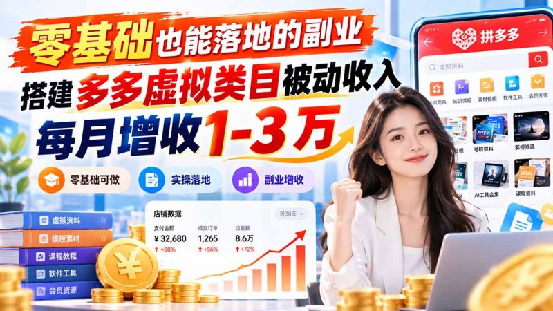 零基础也能落地的副业，搭建多多虚拟类目被动收入，每月增收 1-3 万-玻哥网络技术工作室