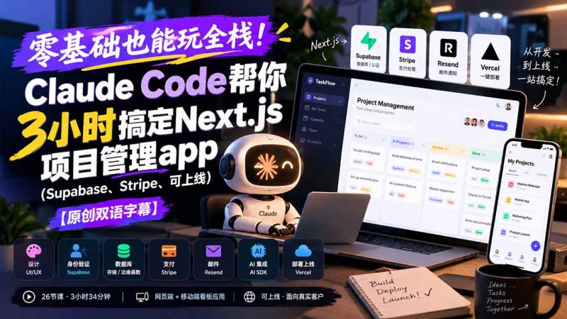 零基础也能玩全栈！Claude Code帮你3小时搞定Next.js项目管理app(Supabase、Stripe、可上线-玻哥网络技术工作室