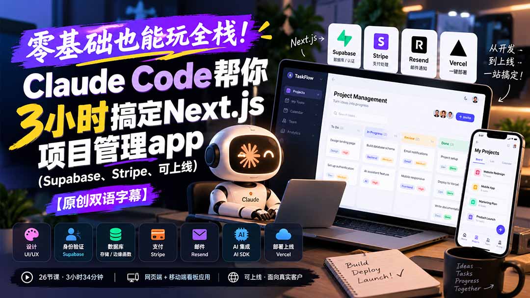 图片[1]-零基础也能玩全栈！Claude Code帮你3小时搞定Next.js项目管理app(Supabase、Stripe、可上线-玻哥网络技术工作室