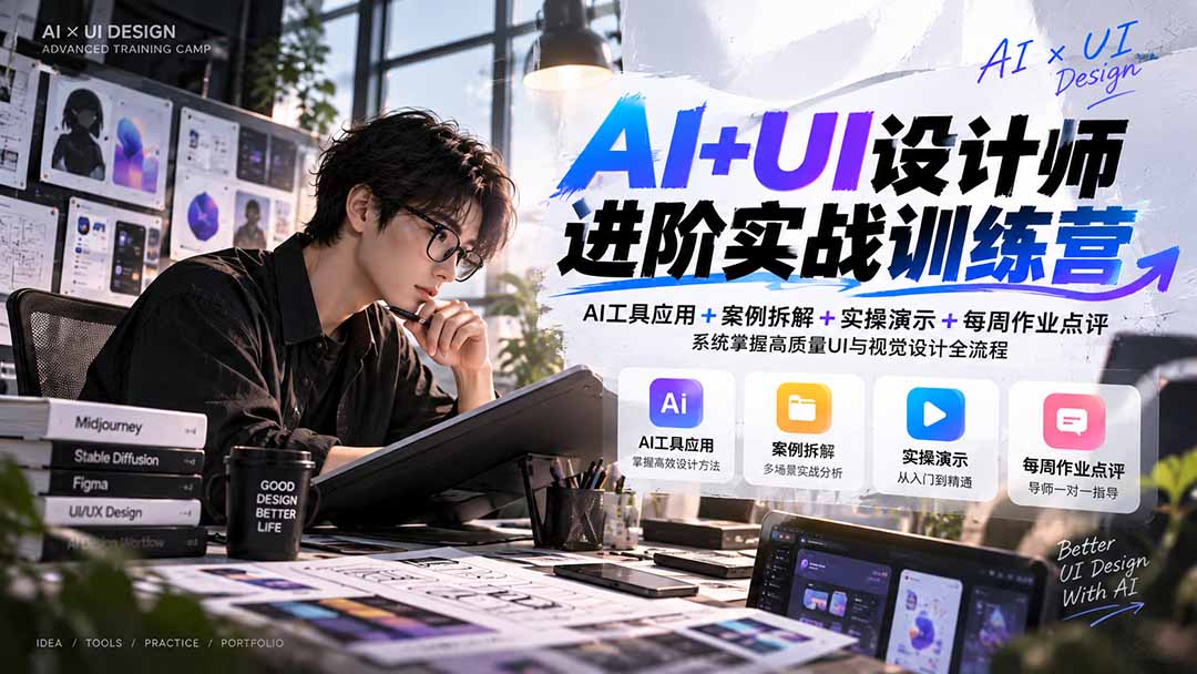 图片[1]-【无水印】AI+UI设计师进阶训练营-第4期：AI工具应用+案例拆解+实操演示+作业点评，掌握高质量UI与视觉设计全流程-玻哥网络技术工作室