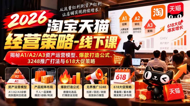 2026淘宝天猫经营策略-线下课:揭秘A1/A2/A3资产运营模型、爆款打造公式、3248推广打法与618大促策略-玻哥网络技术工作室