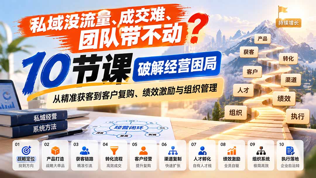 图片[1]-私域没流量、成交难、团队带不动？10节课破解经营困局，从精准获客到客户复购、绩效激励与组织管理-玻哥网络技术工作室