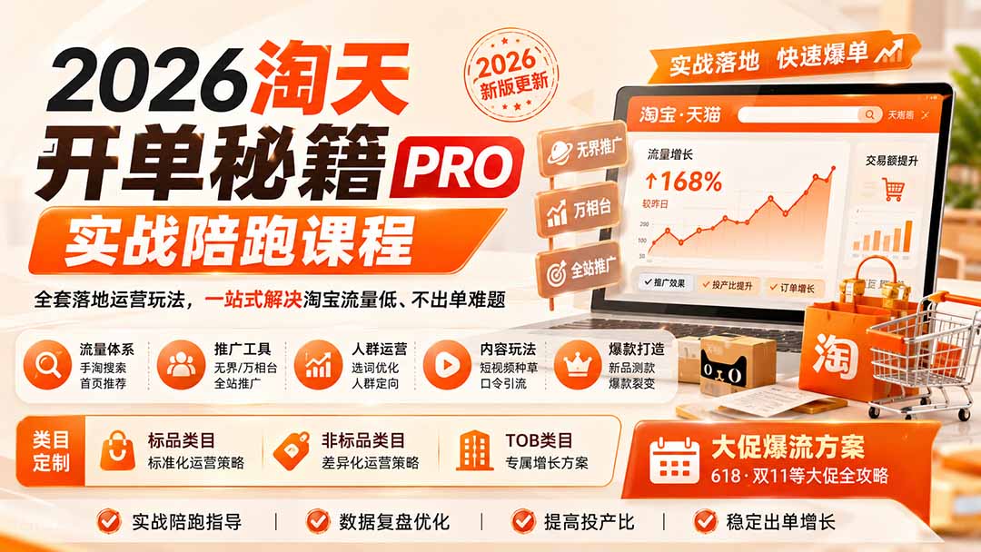 图片[2]-2026淘天开单秘籍PRO实战陪跑课程-更新1012：全套落地运营玩法，一站式解决淘宝流量低、不出单难题-玻哥网络技术工作室