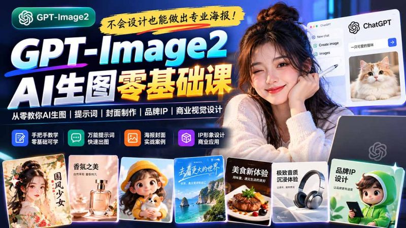 不会设计也能做出专业海报！GPT-Image2从零教你AI生图、提示词、封面制作、品牌IP与商业视觉设计-玻哥网络技术工作室