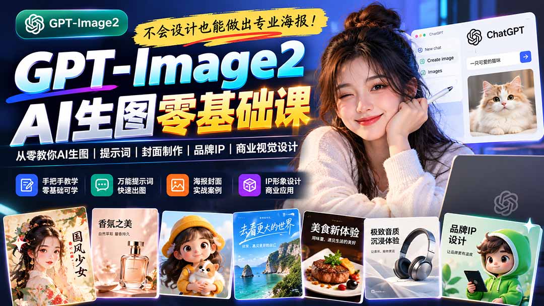 图片[2]-不会设计也能做出专业海报！GPT-Image2从零教你AI生图、提示词、封面制作、品牌IP与商业视觉设计-玻哥网络技术工作室