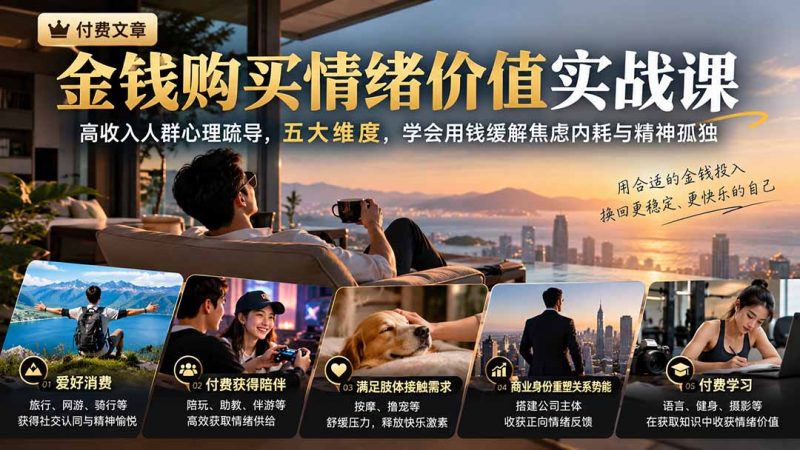 付费文章:金钱购买情绪价值实战课|高收入人群心理疏导,五大维度,学会用钱缓解焦虑内耗与精神孤独-玻哥网络技术工作室