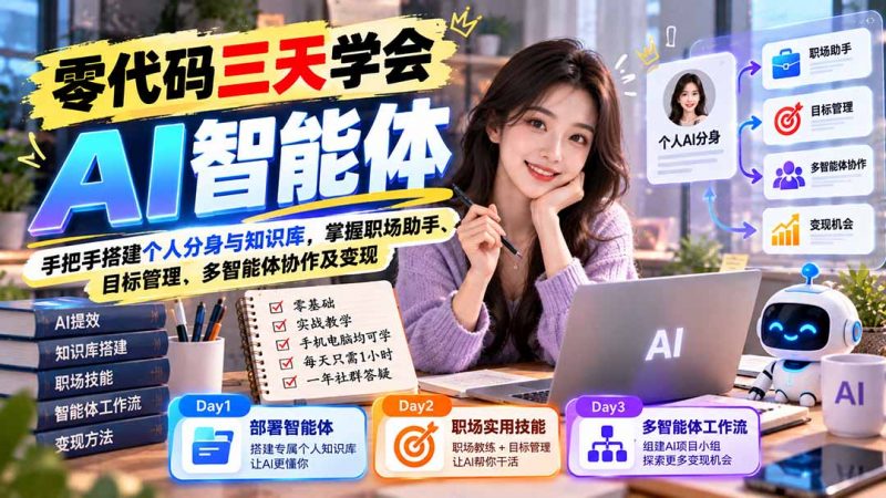 【无水印】零代码三天学会AI智能体:手把手搭建个人分身与知识库,掌握职场助手、目标管理、多智能体协作及变现-玻哥网络技术工作室