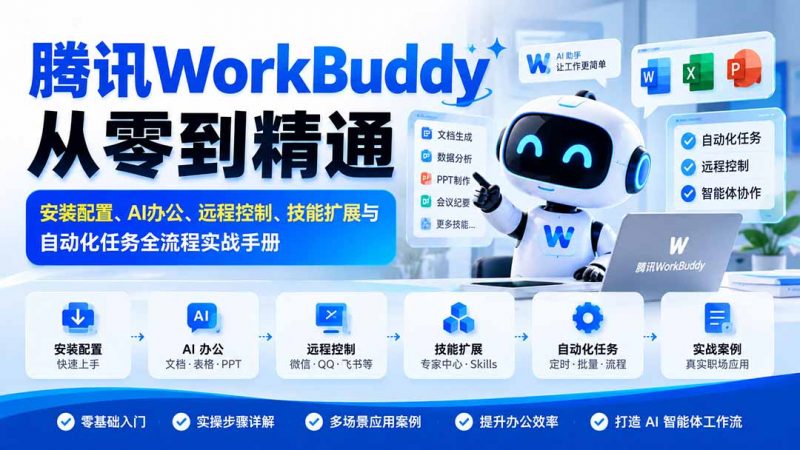 腾讯WorkBuddy从零到精通:安装配置、AI办公、远程控制、技能扩展与自动化任务全流程实战手册-玻哥网络技术工作室
