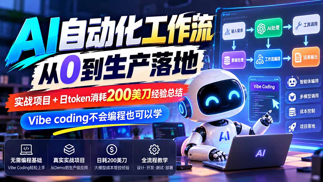 图片[2]-【无水印】AI自动化工作流从0到生产落地，实战项目+日token消耗200美刀经验总结，Vibe coding不会编程也可以学-玻哥网络技术工作室