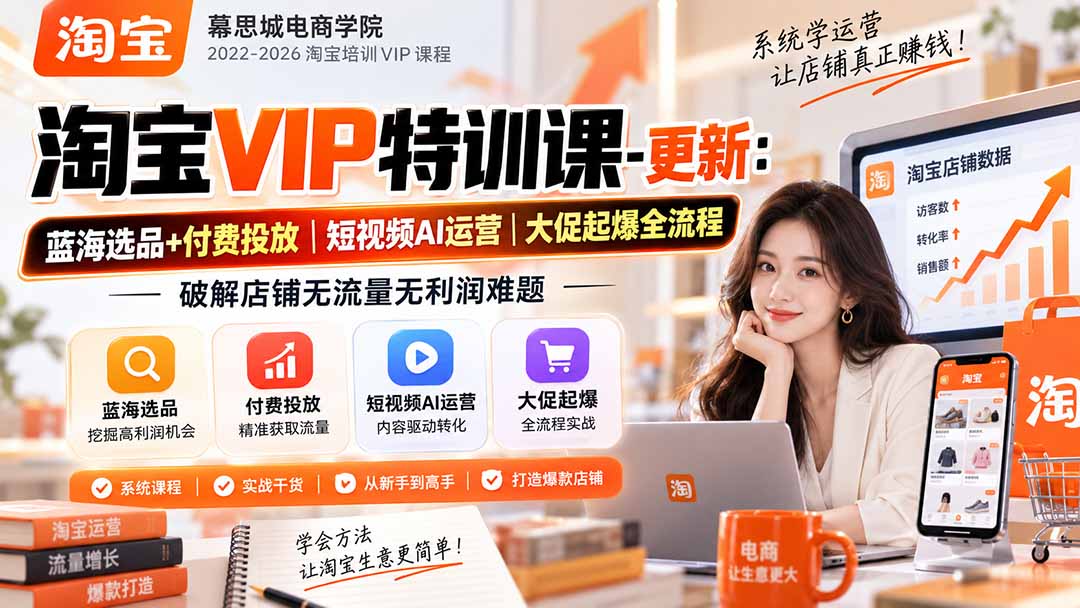 图片[2]-淘宝VIP特训课-更新1016：蓝海选品+付费投放｜短视频AI运营｜大促起爆全流程，破解店铺无流量无利润难题-玻哥网络技术工作室