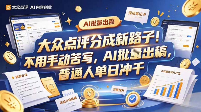 大众点评副业新玩法，工具提效解放双手，批量做笔记，单日可破千-玻哥网络技术工作室