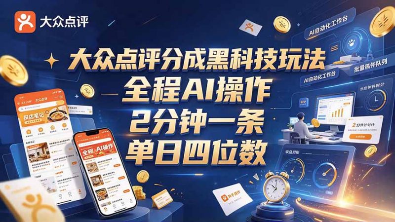 大众点评分成全网独家玩法,AI 全自动出内容,2 分钟一条,小白可冲单日四位数-玻哥网络技术工作室